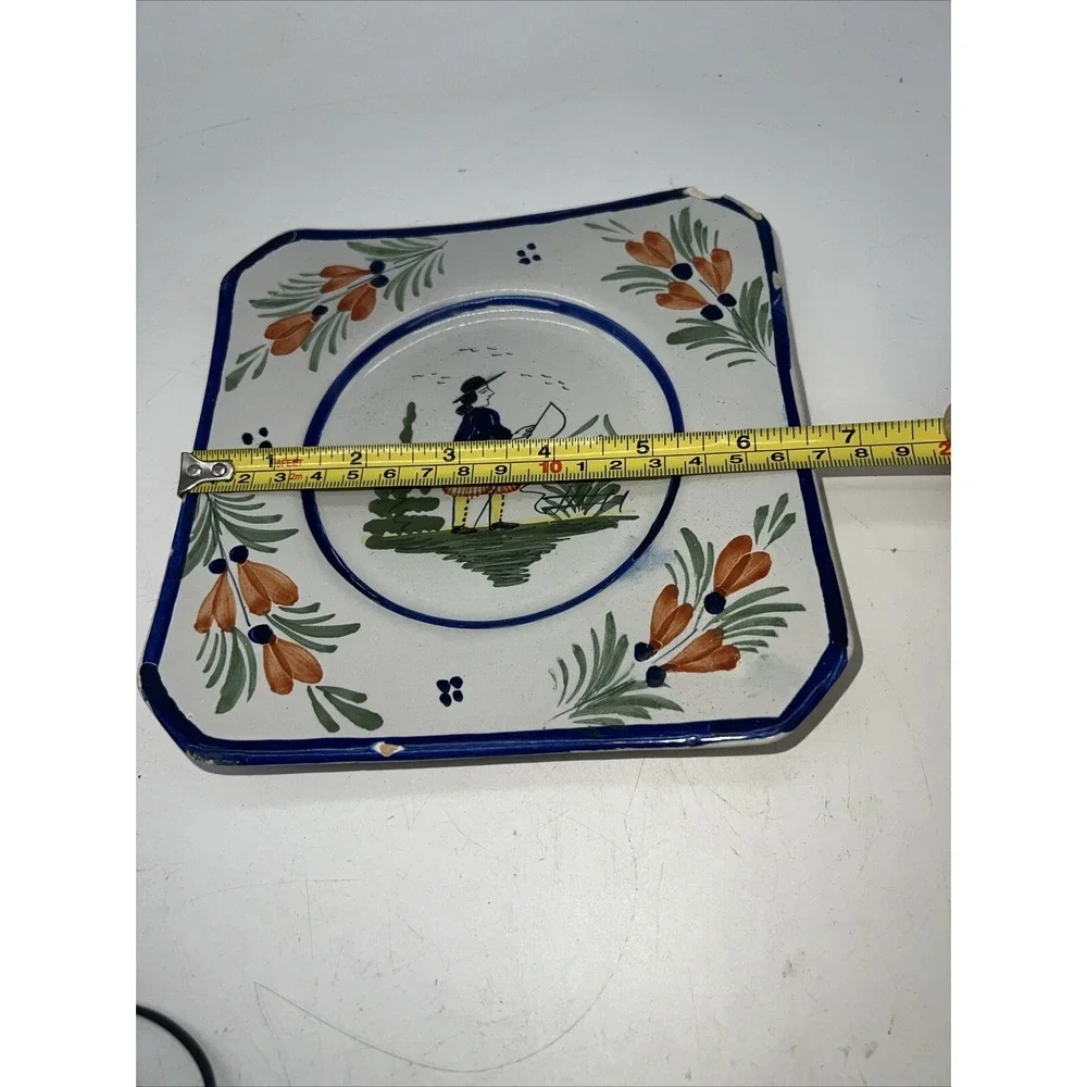 White Quimper Pottery Square Plate 6.5